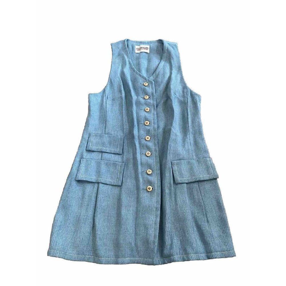 Vintage Blouse Top Junior House Blue Sleeveless Pleated Small Button Front
